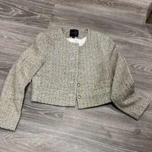 Dynamite Cropped Tweed Blazer in Cream & Black